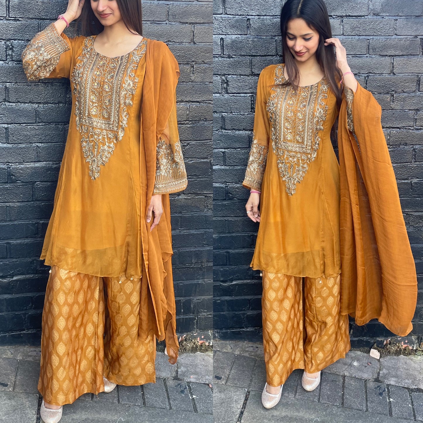 Chiffon suit with brocket Plazo