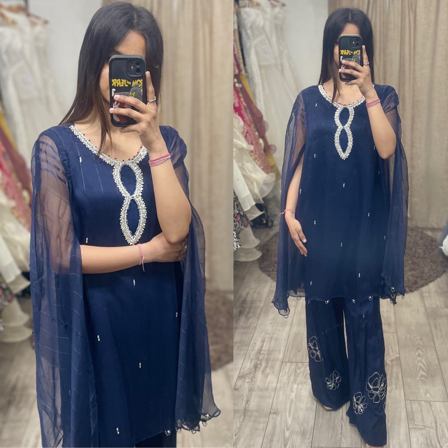 2 Piece Cape Style Dress with Plazo