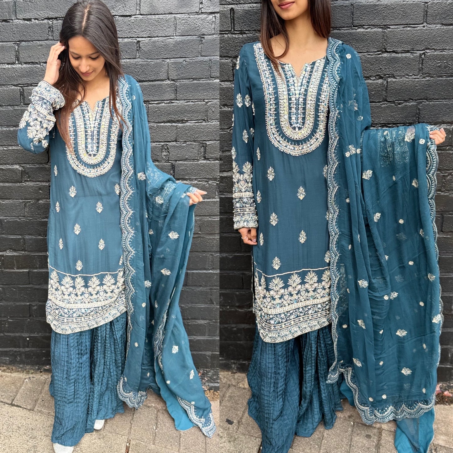 Embroided Chiffon Plazo Suit