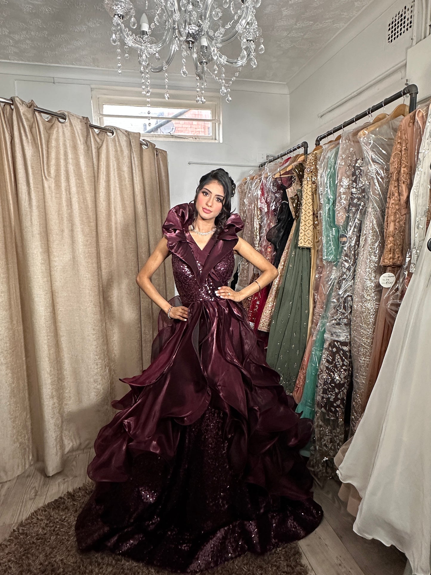 Flared Gown with Embroided on Top
