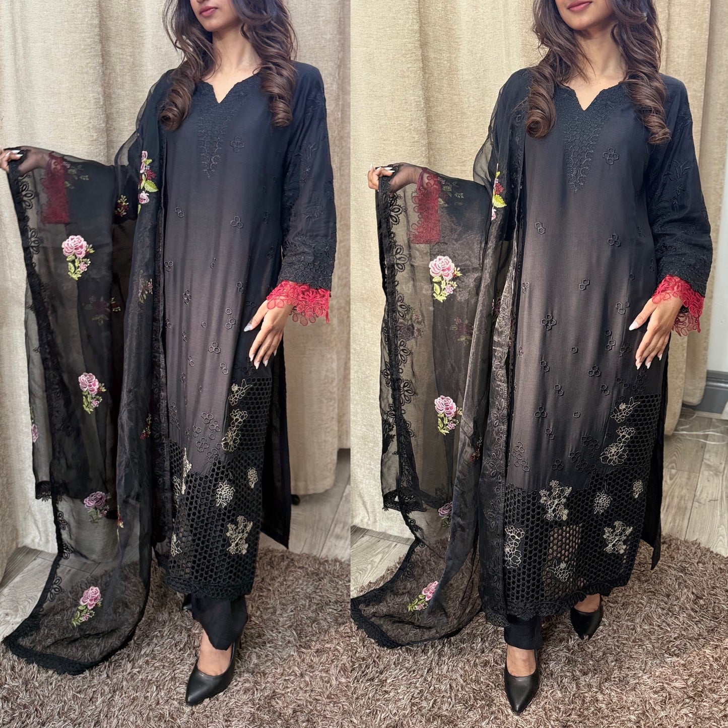 Cotton suit with Trouser & Organza Dupatta