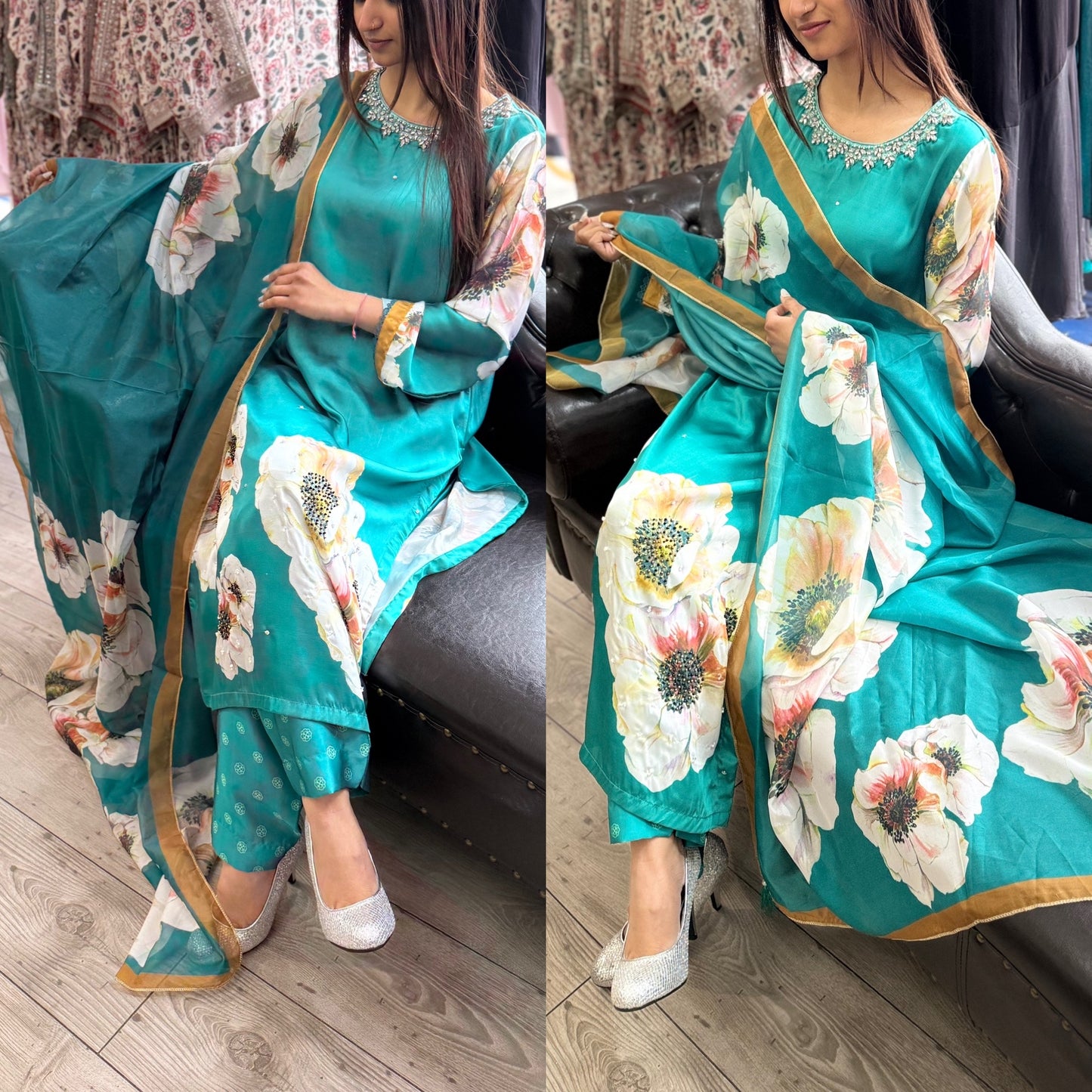 Satin Self Printed Suit with Trouser