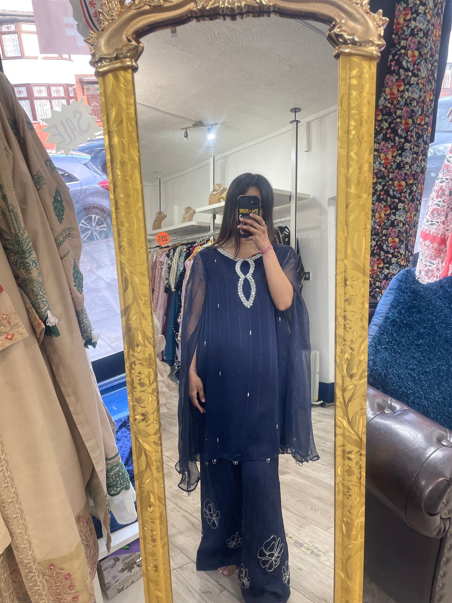 2 Piece Cape Style Dress with Plazo
