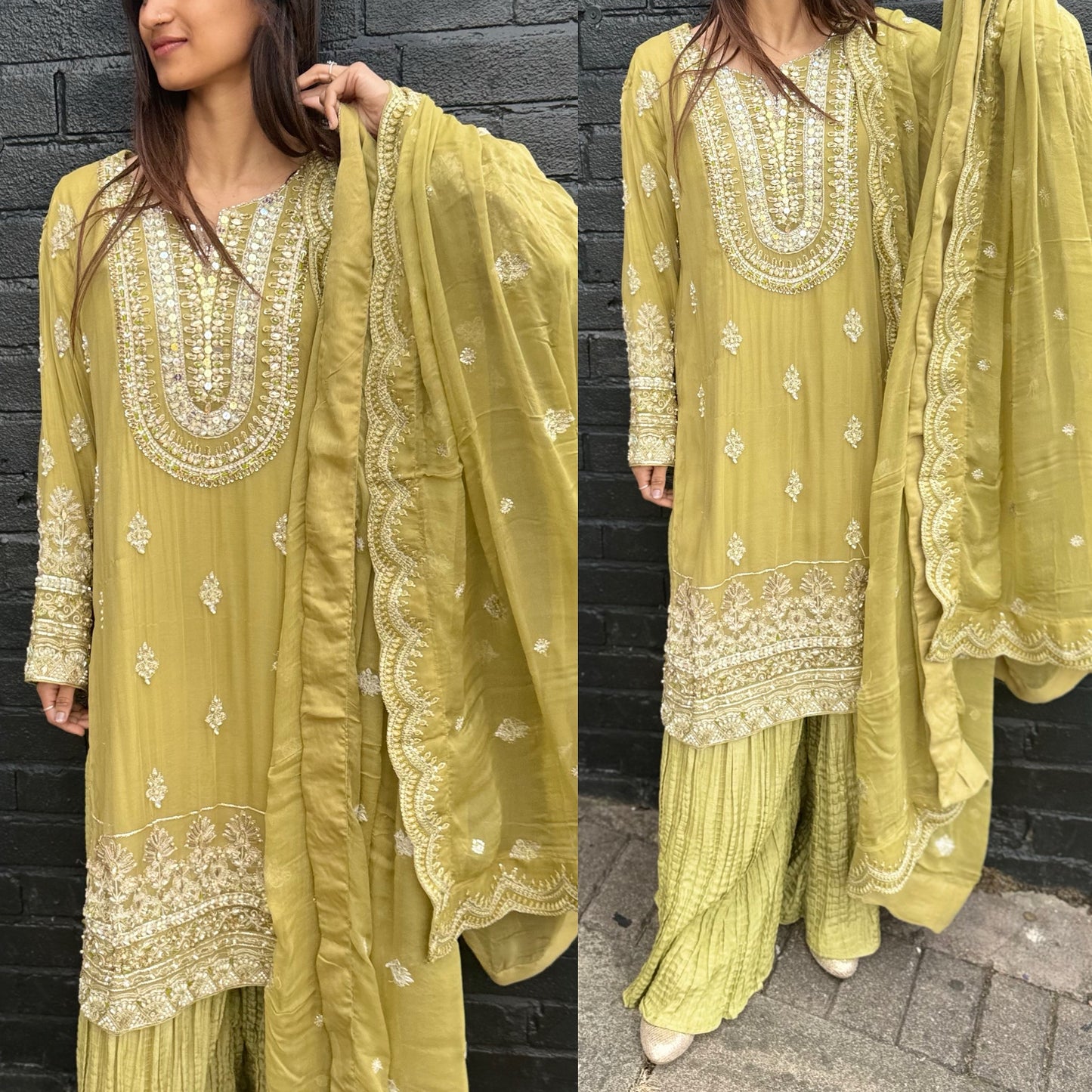 Embroided Chiffon Plazo Suit