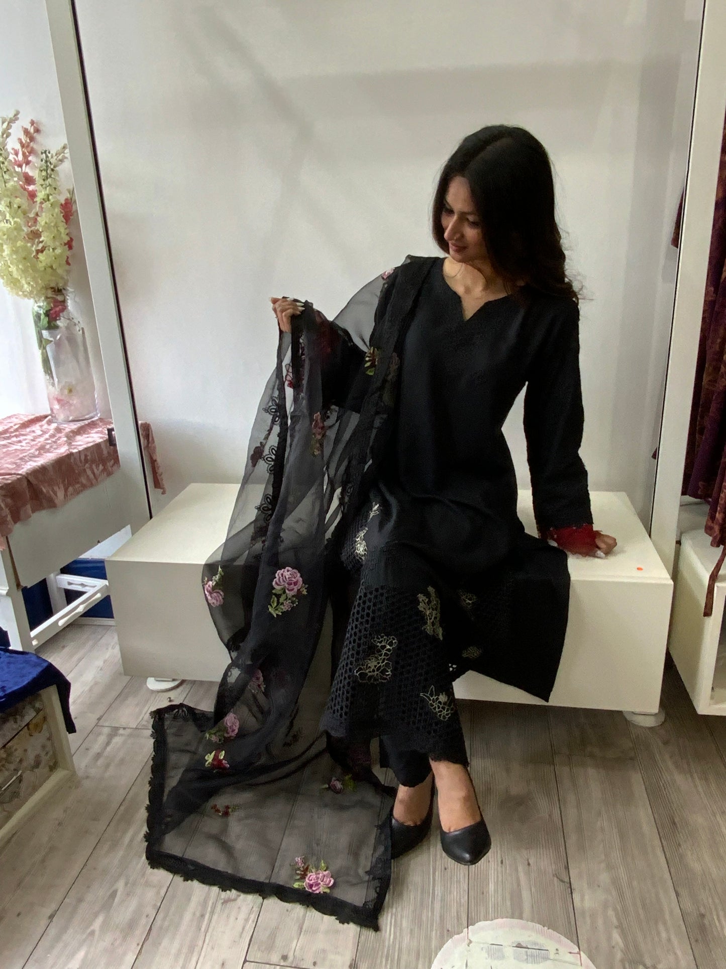 Cotton suit with Trouser & Organza Dupatta