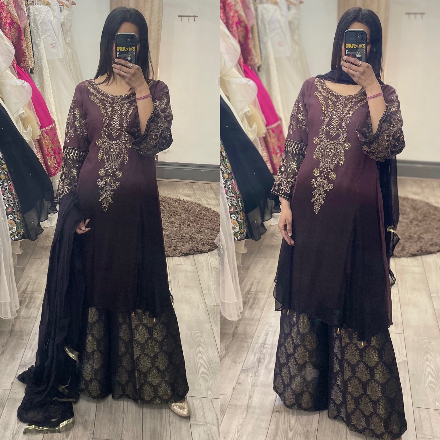 Chiffon suit with Brocket Plazo