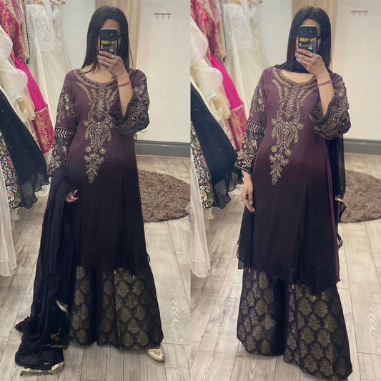 Chiffon suit with Brocket Plazo
