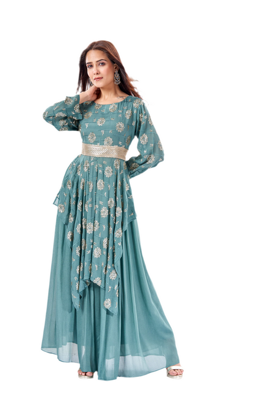 2 Piece Dress of Long Stylish Kurti & Skirt Style Plazo