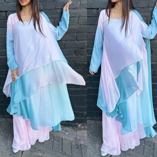 2 Piece Long Ombré Style Georgette dress with Plazo