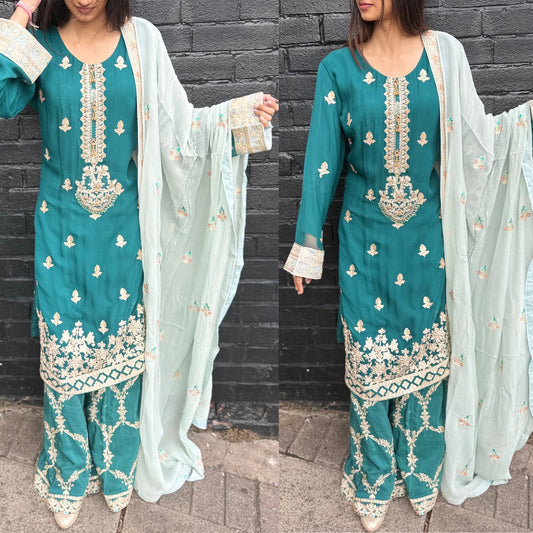 Chiffon Thread Embroided Plazo Suit
