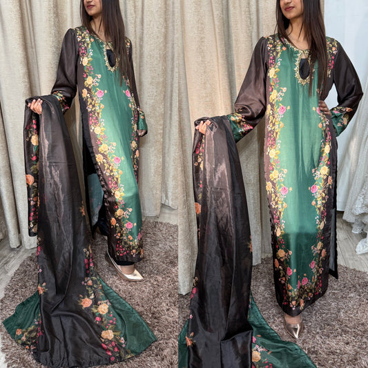 Satin suit with Embroidery