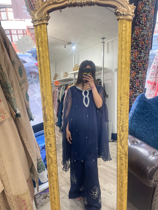 2 Piece Cape Style Dress with Plazo
