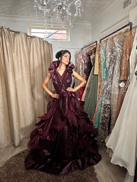 Flared Gown with Embroided on Top