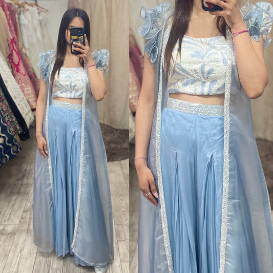 3 Piece dress with Skirt style Plazo & Jacket