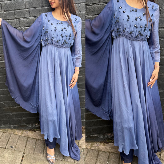 Ombré Blue Drape Elegant Suit