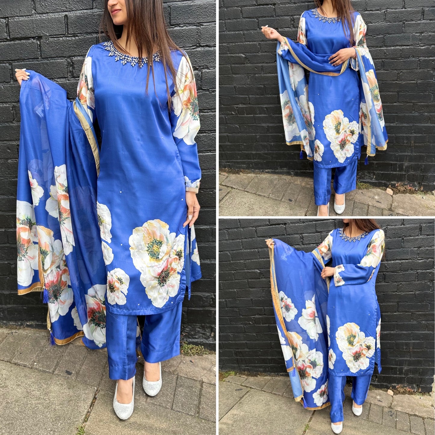 Satin Self Printed Suit with Trouser