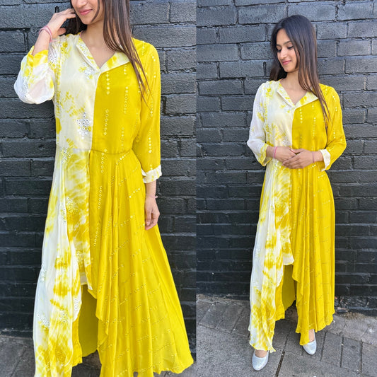 2 Piece Long Kurti Dress For Haldi/Mehendi