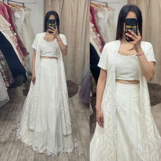 White Embroided LEHNGA with Jacket & Dupata