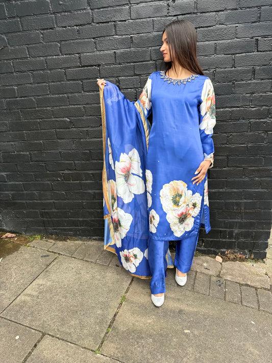 Satin Self Printed Suit with Trouser
