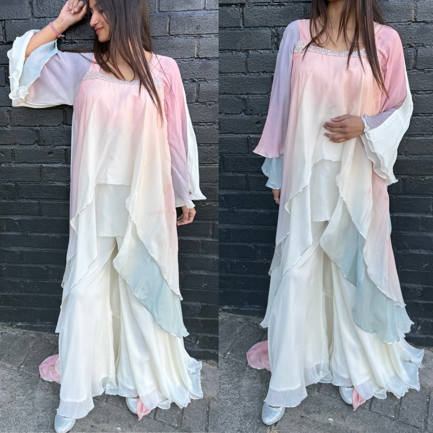 2 Piece Ombré Style Georgette Dress with Plazo