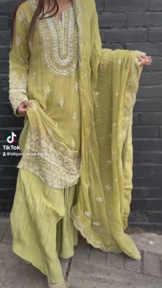 Embroided Chiffon Plazo Suit