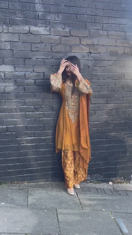 Chiffon suit with brocket Plazo